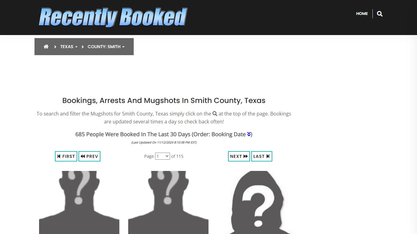 Bookings, Arrests and Mugshots in Smith County, Texas - Recently Booked