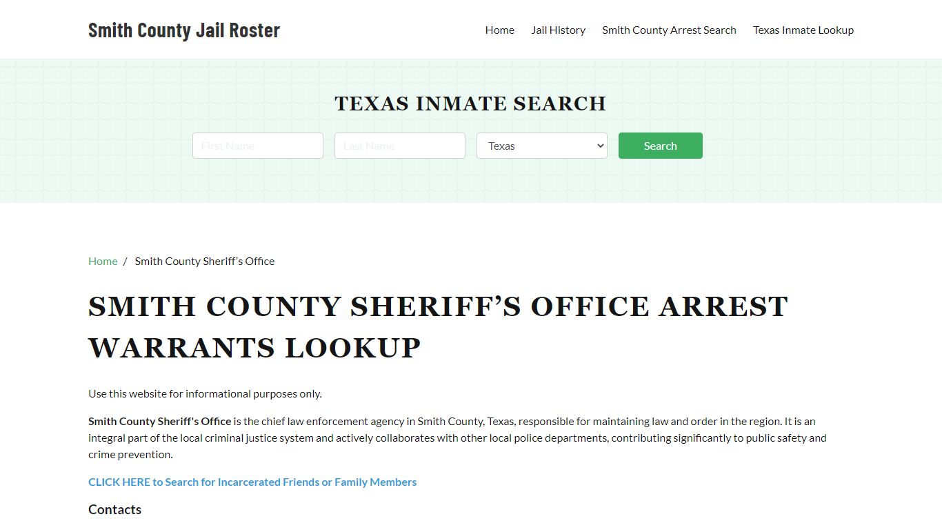 Smith County Sheriff Office, TX, Arrest Warrants Search